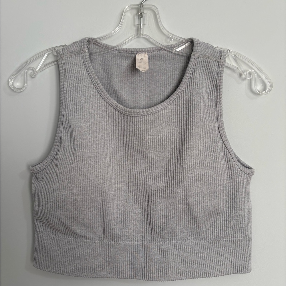 Yogalicious Gray Ribbed Crop Top Size Large
